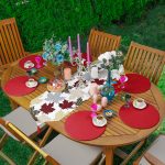 Realhomes Renkli Ekose Yaprak Tasarımlı Üçgen Püsküllü Runner 1 Adet & 6 Adet Bordo Renkli Supla Realhomes