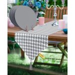 Realhomes Gri Kazayağı Desenli Üçgen Püsküllü Runner 1 Adet & 6 Adet Gri Renkli Supla Realhomes