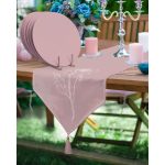 Realhomes Pudra Rengarenk Beyaz Çiçekli Üçgen Püsküllü Runner 1 Adet & 6 Adet Pudra Rengarenk Supla Realhomes