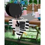 Realhomes Çizgili Zemin Kaktüs Motifli Üçgen Püsküllü Runner 1 Adet & 6 Adet Siyah Renkli Supla Realhomes