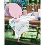 Realhomes Ortanca Çiçeği Tasarımlı Üçgen Püsküllü Runner 1 Adet & 6 Adet Pembe Renkli Supla Realhomes