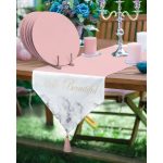 Realhomes Hello Beatiful Tasarımlı Üçgen Püsküllü Runner 1 Adet & 6 Adet Pembe Renkli Supla Realhomes