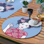 6+1'li Mavi Zeminli Japon Kadın Figürlü Supla Runner Seti Realhomes