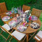 6+1'li Zebra Desen Zeminli Gül Tasarımlı Supla Runner Seti Realhomes