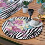 6+1'li Zebra Desen Zeminli Gül Tasarımlı Supla Runner Seti Realhomes