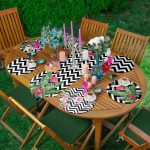 6+1'li Siyah Beyaz Zigzag Zeminli Flamingo Tasarımlı Supla Runner Seti Realhomes