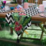 6+1'li Siyah Beyaz Zigzag Zeminli Flamingo Tasarımlı Supla Runner Seti Realhomes