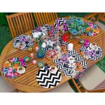 6+1'li Siyah Beyaz Zemin Üzerinde Gül Tasarımlı Supla Runner Seti Realhomes