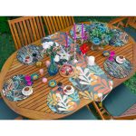 6+1'li Renkli Tropik Yaprak Motifli Supla Runner Seti Realhomes