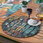 6+1'li Renkli Tropik Yaprak Motifli Supla Runner Seti Realhomes