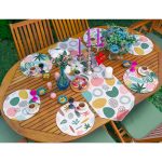 6+1'li Tropik Yaprak Pastel Çizimler Supla Runner Seti Realhomes