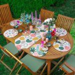 6+1'li Tropik Yaprak Pastel Çizimler Supla Runner Seti Realhomes