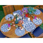 6+1'li Beyaz Zeminde Mavi Geometrik Çizimli Supla Runner Seti Realhomes