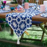 6+1'li Beyaz Zeminde Mavi Geometrik Çizimli Supla Runner Seti Realhomes