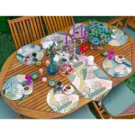 6+1'li Onedraw Tropik Yaprak Çizimli Supla Runner Seti Realhomes