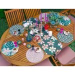 6+1'li Renkli Zemin Üzerinde Yaprak Desenli Supla Runner Seti Realhomes