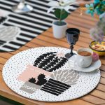 6+1'li Kumlama Çizgili Zeminn Kaktüs Tasarımlı Supla Runner Seti Realhomes