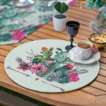 6+1'li Krem Zeminli Renkli Kaktüs Tasarımlı Supla Runner Seti Realhomes