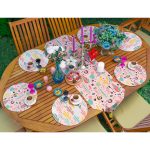 6+1'li Pembe Zemin Renkli Kaktüs Tasarımlı Supla Runner Seti Realhomes