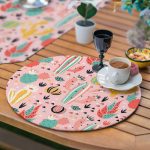 6+1'li Pembe Zemin Renkli Kaktüs Tasarımlı Supla Runner Seti Realhomes