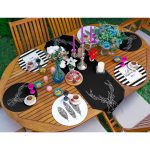 6+1'li Gold Detaylı Kara Kalem Tüy & Geyik Tasarımlı Supla Runner Seti Realhomes