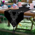 6+1'li Gold Detaylı Kara Kalem Tüy & Geyik Tasarımlı Supla Runner Seti Realhomes