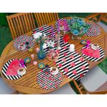 6+1'li Siyah Beyaz Çizgili Kalp Tasarımlı Aşk Temalı Supla Runner Seti Realhomes