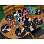 6+1'li Siyah Zemin Mermer Desenli Özel Tasarım Supla Runner Seti Realhomes