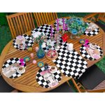 6+1'li Kareli Dama Zemin Sevimli Kız Tasarımlı Supla Runner Seti Realhomes