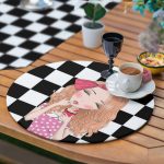 6+1'li Kareli Dama Zemin Sevimli Kız Tasarımlı Supla Runner Seti Realhomes