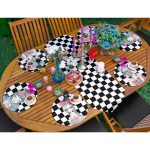 6+1'li Kareli Dama Zemin Sevimli Kız Tasarımlı Supla Runner Seti Realhomes