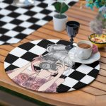 6+1'li Kareli Dama Zemin Sevimli Kız Tasarımlı Supla Runner Seti Realhomes