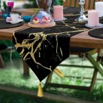 6+1'li Siyah Zeminli Gold Detaylı Özel Tasarım Supla Runner Seti Realhomes