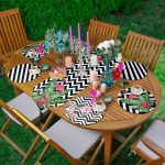 6+1'li Siyah Beyaz Çizgili Flamingo Tasarımlı Supla Runner Seti Realhomes