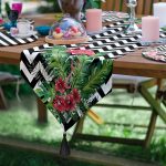 6+1'li Siyah Beyaz Çizgili Flamingo Tasarımlı Supla Runner Seti Realhomes