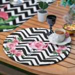 6+1'li Siyah Beyaz Çizgili Flamingo Tasarımlı Supla Runner Seti Realhomes