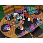 6+1'li Siyah Zemin Neon Tropik Yaprak Tasarımlı Supla Runner Seti Realhomes