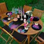 6+1'li Siyah Zemin Neon Tropik Yaprak Tasarımlı Supla Runner Seti Realhomes