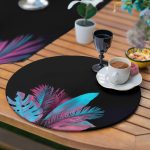 6+1'li Siyah Zemin Neon Tropik Yaprak Tasarımlı Supla Runner Seti Realhomes