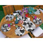 6+1'li Siyah Beyaz Tropik Yaprak Motifli Supla Runner Seti Realhomes