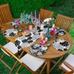 6+1'li Siyah Beyaz Tropik Yaprak Motifli Supla Runner Seti Realhomes