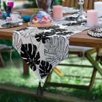 6+1'li Siyah Beyaz Tropik Yaprak Motifli Supla Runner Seti Realhomes