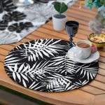 6+1'li Siyah Beyaz Tropik Yaprak Motifli Supla Runner Seti Realhomes