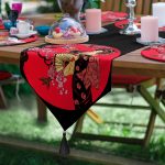 6+1'li Kırmızı Zemin Yelpazeli Japon Kadın Tasarımlı Supla Runner Seti Realhomes