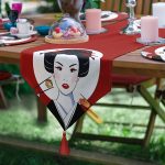 6+1'li Kırmızı Japon Motifli Özel Tasarım Supla Runner Seti Realhomes