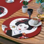 6+1'li Kırmızı Japon Motifli Özel Tasarım Supla Runner Seti Realhomes