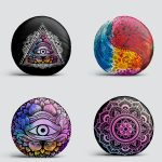 4'lü Siyah Zeminde Rengarenk Mandala Motifli Dijital Baskılı Yuvarlak Yastık Kırlent Kılıf Seti Realhomes