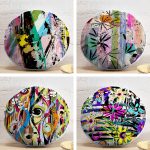 4'lü Sulu Boya Fırça Darbeli Geometrik Desenli Yuvarlak Yastık Kırlent Kılıf Seti Realhomes