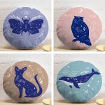 4'lü Soyut Sevimli Hayvan Baskılı Yuvarlak Yastık Kırlent Kılıf Seti Realhomes