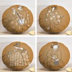 4'lü Japon Sanatı Tasarımlı Yuvarlak Yastık Kırlent Kılıf Seti Realhomes